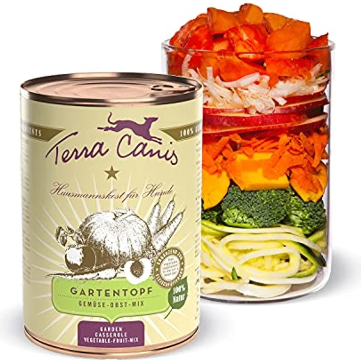 Terra Canis Gartentopf, Gemüse-Obst-Mix, 80% Gemüse und 20% Obst, Sparpaket 12 x 400 g, 100% Lebensmittelqualität – Bild 1