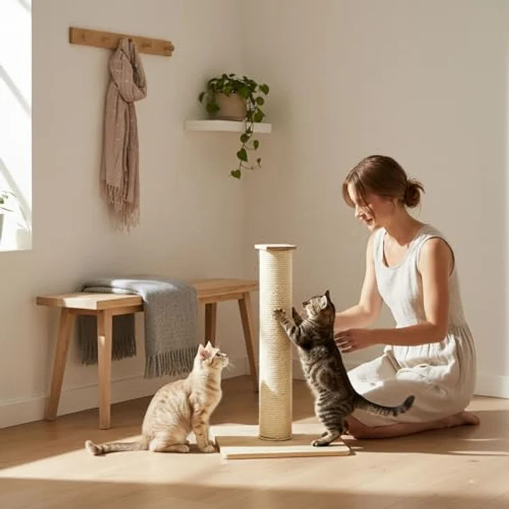 Eyepower 62cm Sisal Kratzsäule für Katzen mit stabiler Bambus Bodenplatte, kompakt und ideal für kleine Räume – Bild 6