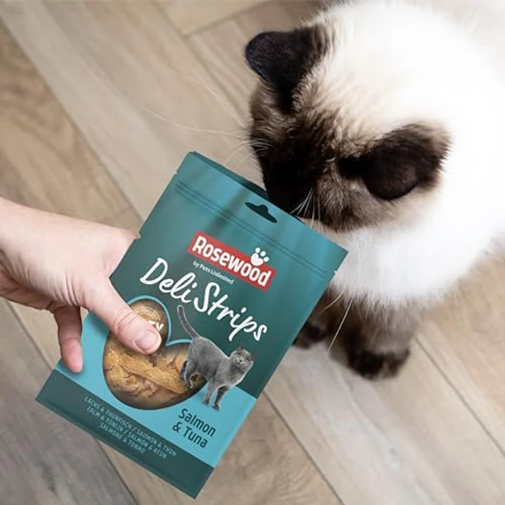 Rosewood Deli Strips Lachs & Thunfisch, fettarme Katzensnacks mit 65% Lachsanteil, 40 g, ohne künstliche Zusatzstoffe – Bild 3
