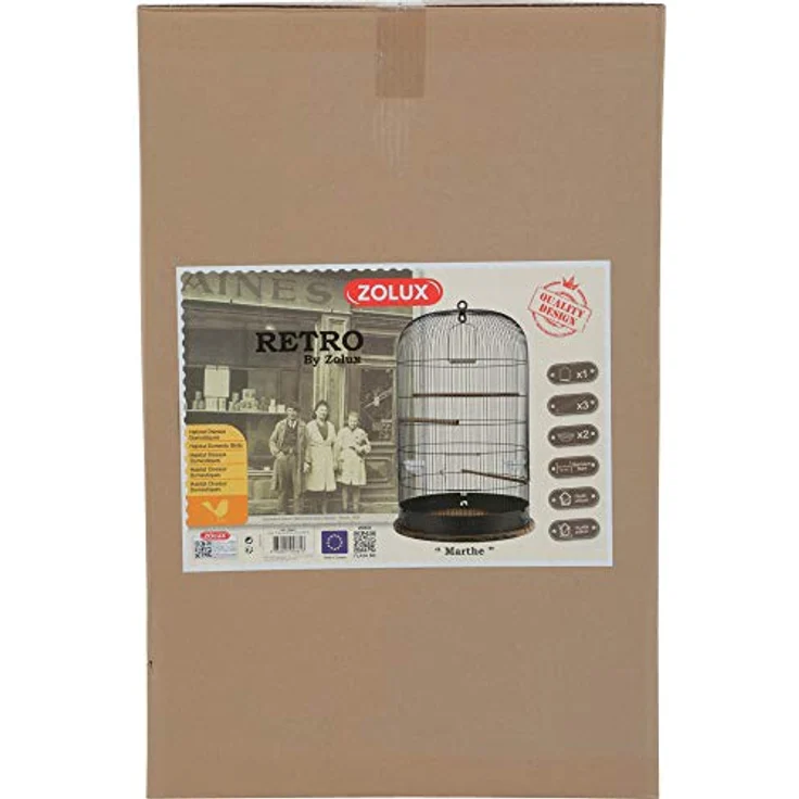 Zolux Retro Marthe, Vogelkäfig + Voliere im industriellen Design, 48 x 48 x 74 cm, mit Holzplatte und Sitzstangen – Bild 4