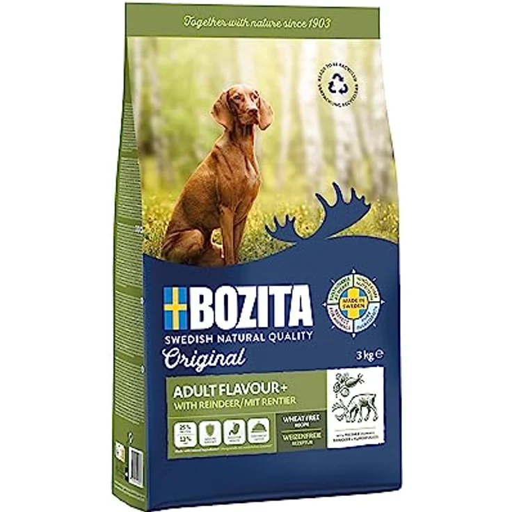 Bozita Hundefutter Original Adult Flavour Plus Rentier, 3 kg weizenfreies Trockenfutter für übergewichtige und weniger aktive Hunde, ausgewogene Ernährung – Bild 1