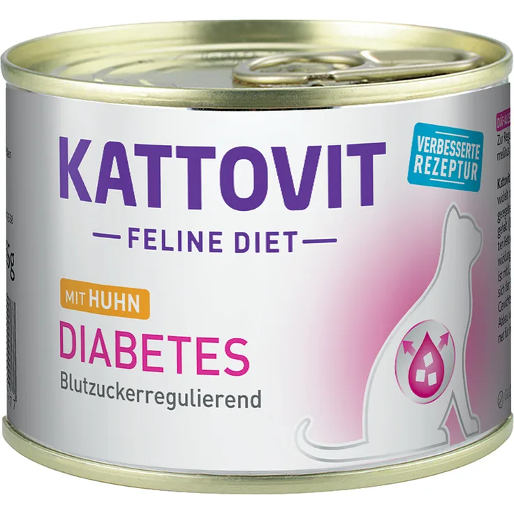 Kattovit Diabetes/Gewicht, Diät-Nassfutter für Katzen mit Huhn, 12 x 185 g, zur Blutzuckerregulation und Gewichtsmanagement