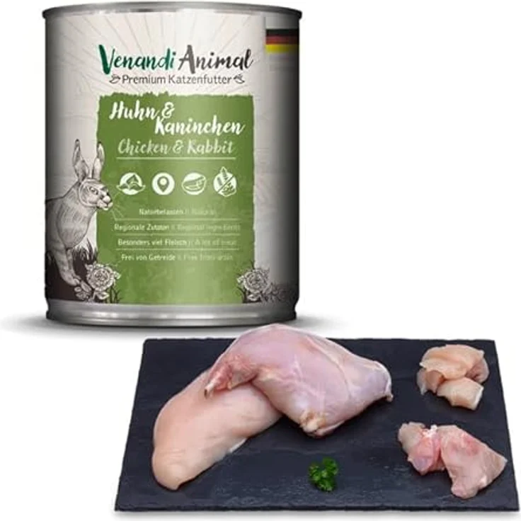 Venandi Premium Nassfutter für Katzen - Huhn & Kaninchen, getreidefrei, 6 x 800g (6er Pack), hohe Fleischanteil – Bild 2