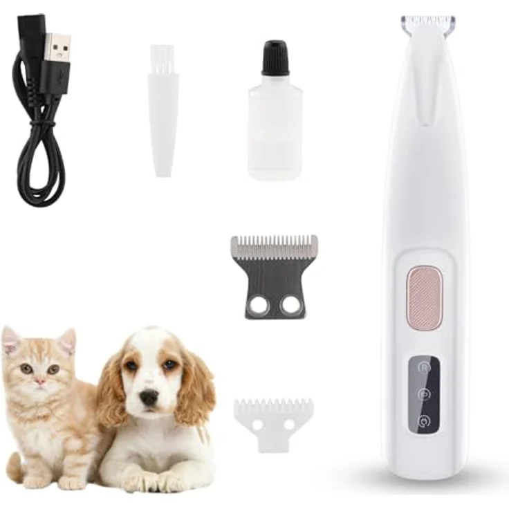 Beihre Pfotentrimmer für Hunde, Kabellose Hundeschermaschine mit LED-Licht, IPX5 wasserdicht, für Pfoten, Augen, Ohren und Körper (Weißbraun) – Bild 1