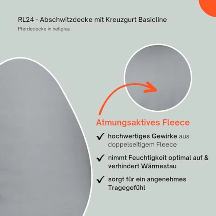 RL24 Abschwitzdecke Basicline, atmungsaktive Fleecedecke mit Kreuzgurt und Widerristpolster, in Hellgrau – 55cm – Bild 3