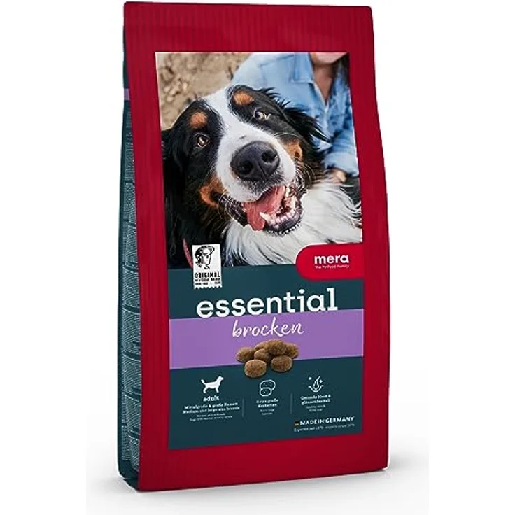 MERA Essential Brocken, Hundefutter trocken mit Geflügel Protein, große Kroketten, mit Omega-3 und Omega-6, 12.5kg