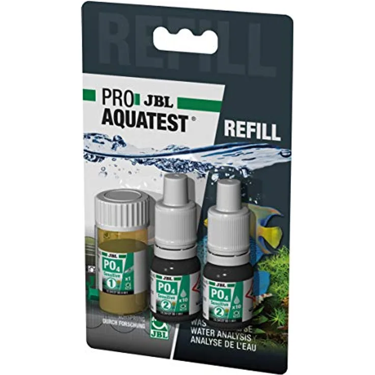 JBL ProAquaTest PO4 Phosphat Sensitiv Nachfüller, Wassertest-Reagenzien für Süß-/Meerwasser-Aquarien und Teiche, 3 Stück, wiederverschließbar
