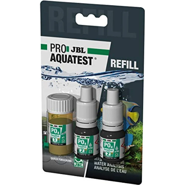 JBL ProAquaTest PO4 Phosphat Sensitiv Nachfüller, Wassertest-Reagenzien für Süß-/Meerwasser-Aquarien und Teiche, 3 Stück, wiederverschließbar – Bild 1