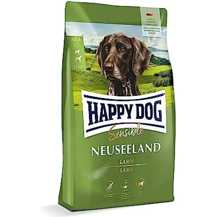 Happy Dog Sensible Trockenfutter Hund Adult, Neuseeland, Lamm, 12,5 kg, weizenfrei, magenfreundlich, für sensible Rassen