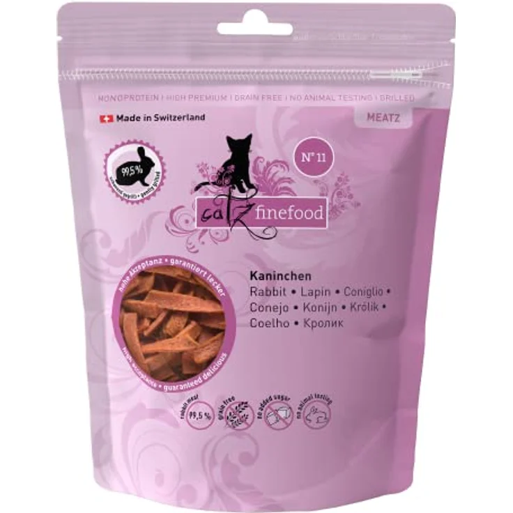 catz finefood Meatz Katzen Leckerlies Kaninchen N° 11 - gegrillte und getrocknete Fleischstreifen, 99,5% Fleischanteil, ohne Zucker und Getreide, 45g – Bild 1