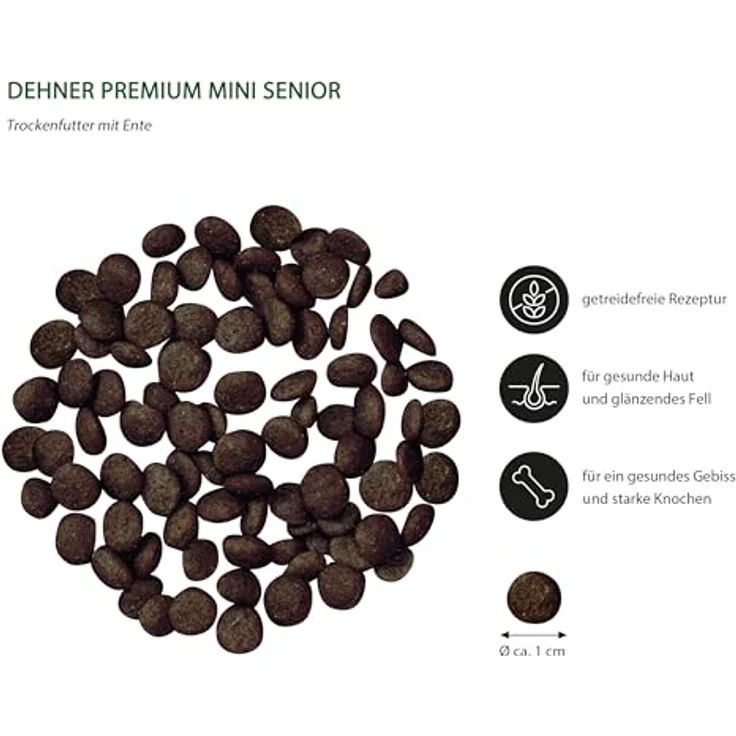 Dehner Premium Hundefutter Senior, getreidefreies Trockenfutter für kleine Rassen, Ente / Lamm / Kartoffel, 4 kg – Bild 2