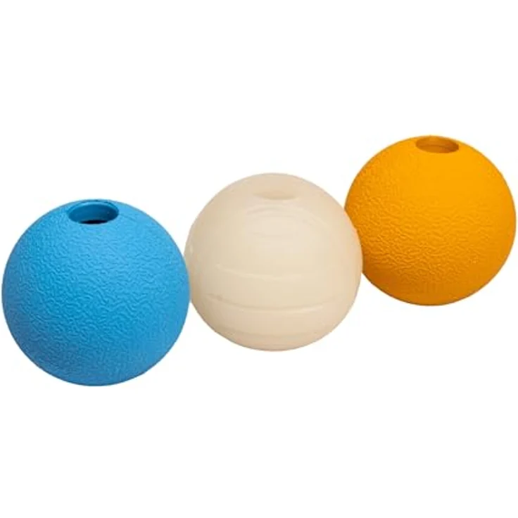 Amazon Basics Hundespielzeug-Vorteilspack, Gummibälle im 3er Set, 6.35 cm, Blau, Beige, Orange, haustiersicher und langlebig – Bild 1