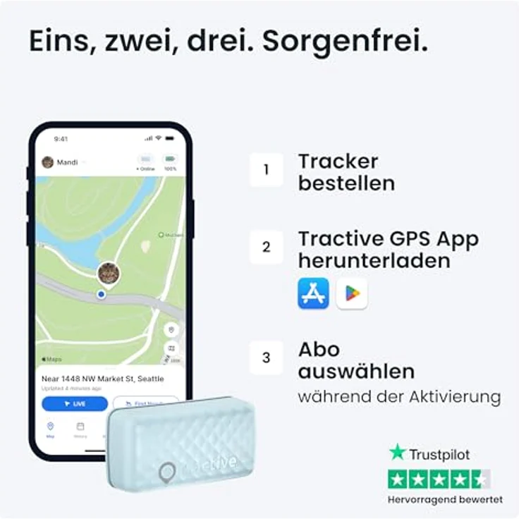 Tractive GPS Mini (One Size, Katze, Allgemein), Halsband + Leine – Bild 7