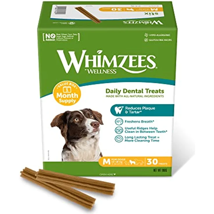 WHIMZEES Stix M, Monatspackung, 30 Stück – Getreidefreie Kaustangen für mittelgroße Hunde, zur effektiven Zahnpflege, ohne Zuckerzusatz – Bild 1