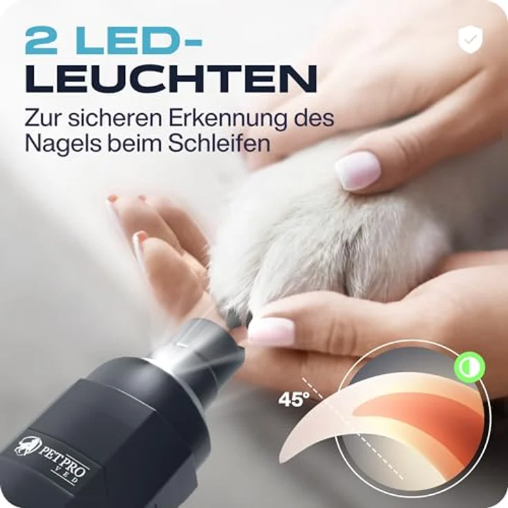 PETPROVED Krallenschleifer für Hunde, Elektrisch mit LED-Licht, 2 Geschwindigkeiten, grau – Bild 4