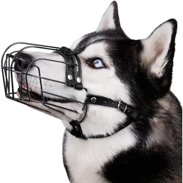 BRONZEDOG Hundemaulkorb, Verstellbarer Metalldrahtkorb aus PVC für Große und Sehr Große Hunde, Atmungsaktiv, Trinkfähig, Mit Lederbändern, Sicheres Training, Verhindert Beißen (Husky & Doberman)