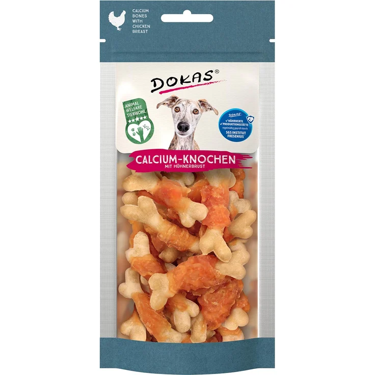 Dokas Calcium-Knochen mit Hühnerbrust, Snack für Hunde mit hohem Calciumanteil, 75g