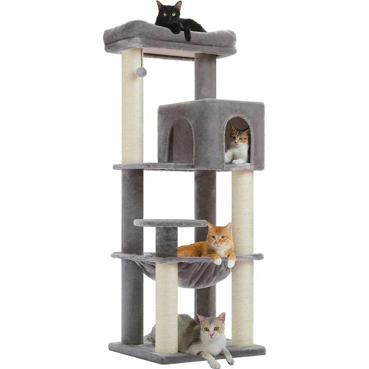 PURPURRA Großer Kratzbaum mit verstärkten Kratzstämmen (8,1 cm) für große Katzen, 146,8 cm Höhe, 13,6 kg stabil