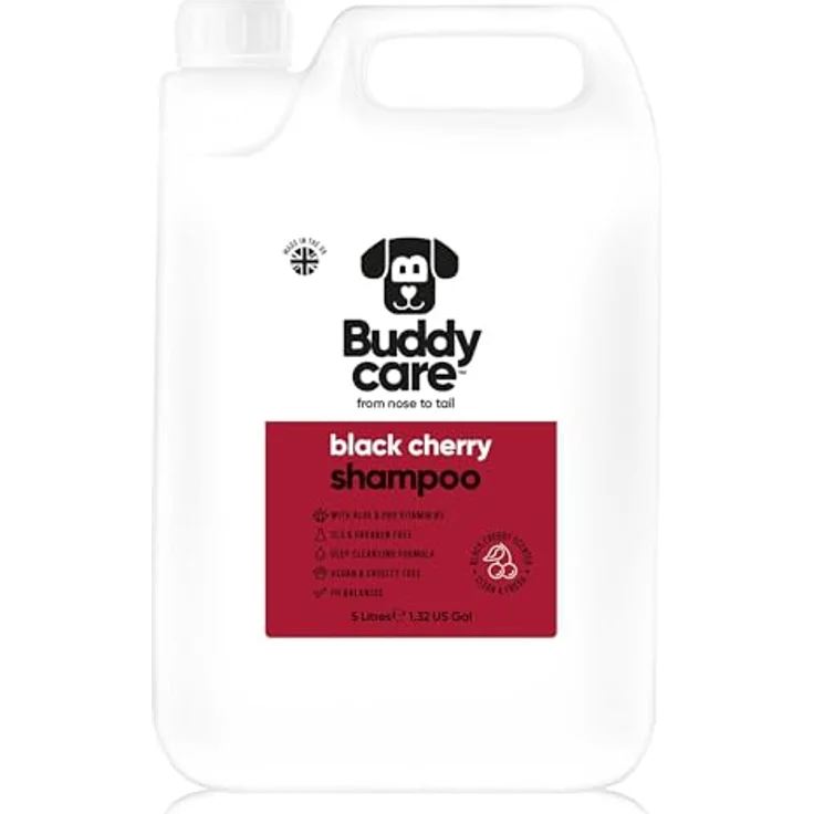 Buddycare Schwarzkirsch-Hundeshampoo, Tiefenreinigendes Shampoo für Hunde mit Aloe Vera und Pro-Vitamin B5, Fruchtiger Duft, 5L – Bild 1