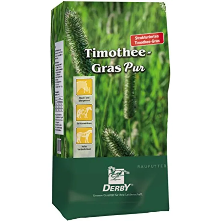 Derby Timotheegras Pur 15 kg, antiallergisches Kleintierfutter mit hoher Verdaulichkeit für Pferde mit Stoffwechselerkrankungen