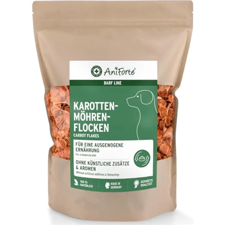 AniForte BARF-Line Karotten-Möhrenflocken, 1kg, getreide- und glutenfreies Hundefutter ohne künstliche Zusätze
