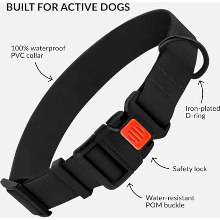 CollarDirect Wasserdichtes Hundehalsband M, Verstellbar aus Silikon & Kunststoff, Geruchsresistent, Sicherheitsverschluss – Schwarz (30-40 cm) – Bild 2