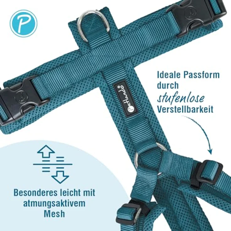 Petlando Hundegeschirr Y-Comfort, gepolstert, atmungsaktiv, stufenlos verstellbar, für sehr kleine Hunde, Petrol, Größe XS – Bild 2
