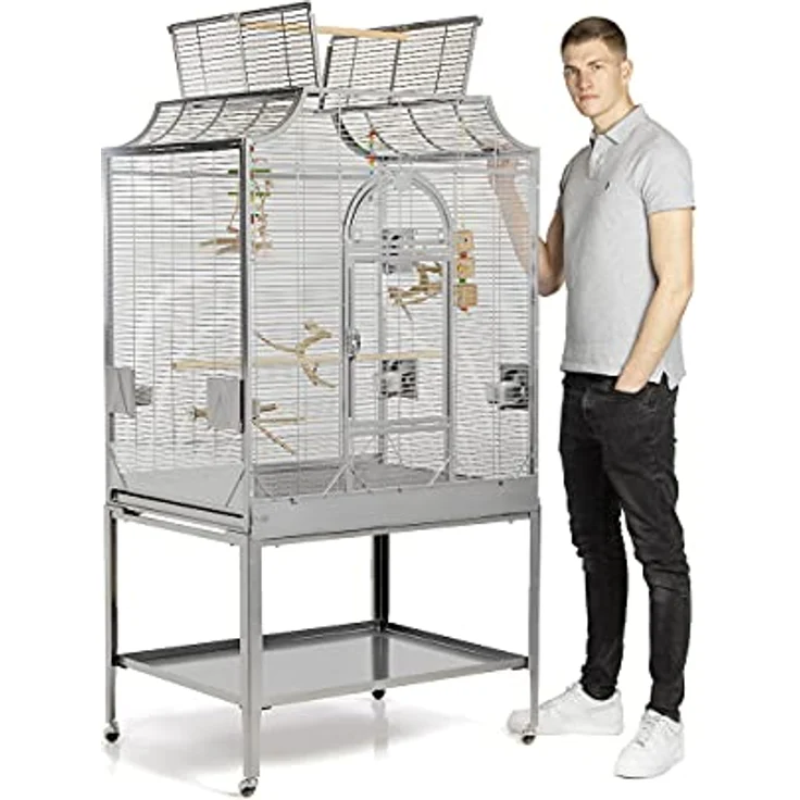Montana Cages Premium Vogelkäfig Madeira III, großer Vogelkäfig für Sittiche, inkl. Anflugklappe, Freisitz, 4 Edelstahlnäpfe, AVILON Pulverbeschichtung, Platinum Edition, ca. 90 x 70 x 170 cm – Bild 1