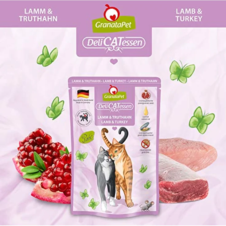 GranataPet DeliCatessen Multipack 1, Nassfutter für Katzen, ohne Getreide, hoher Fleischanteil, 6 x 85 g (Kalb, Kaninchen, Lachs, Meeresfrüchte, Lamm, Truthahn, Ente, Geflügel, Wild, Thunfisch) – Bild 5
