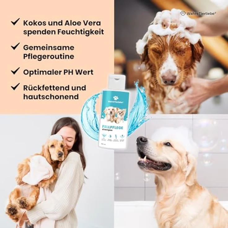 Wahre Tierliebe Hundeshampoo, rückfettend mit Kokosnuss-Extrakt & Aloe Vera, pH-neutral, gegen Geruch und Schmutz, 250ml, Made in Germany – Bild 4