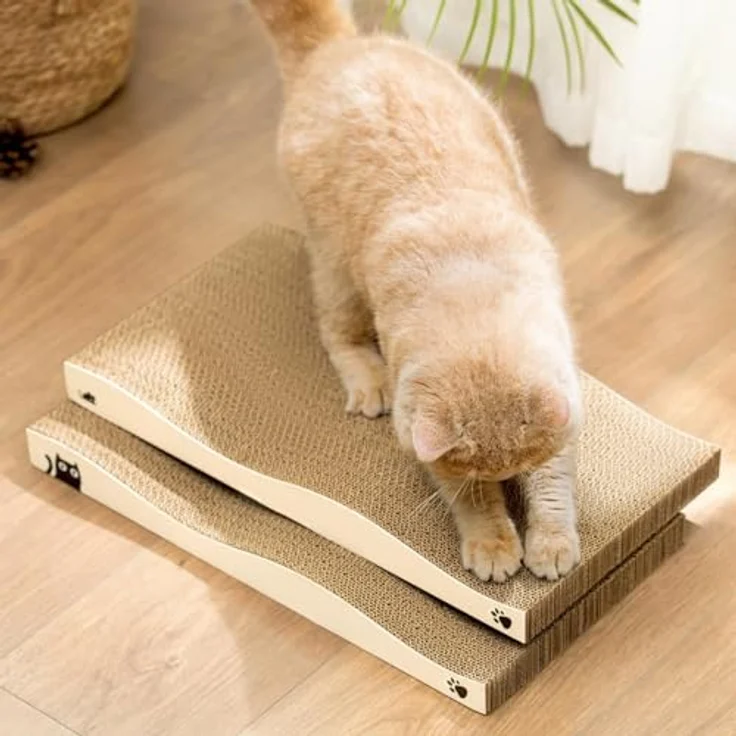 Coching Conlun Katzen Kratzbrett, umkehrbare Kratzmatte mit Premium-Kratztextur, 2er Set aus langlebiger, recycelbarer Kratzpappe mit Katzenminze – Bild 1
