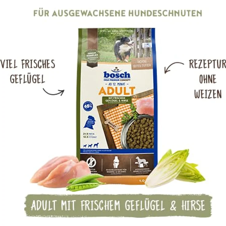 bosch HPC Mini Adult, Hundetrockenfutter mit frischem Geflügel & Hirse, glutenfrei, für kleine Rassen (bis 15 kg), 1 x 1 kg – Bild 3