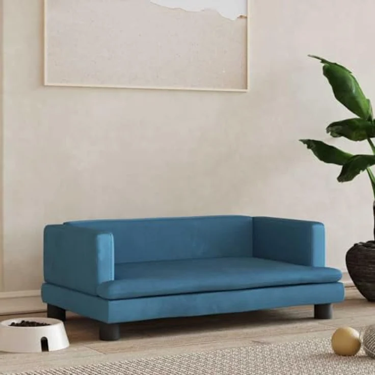 vidaXL Hundekorb Hundebett Blau 80x45x30 cm Samt Körbchen Hundesofa mit massivem Kiefernholzrahmen – Bild 3