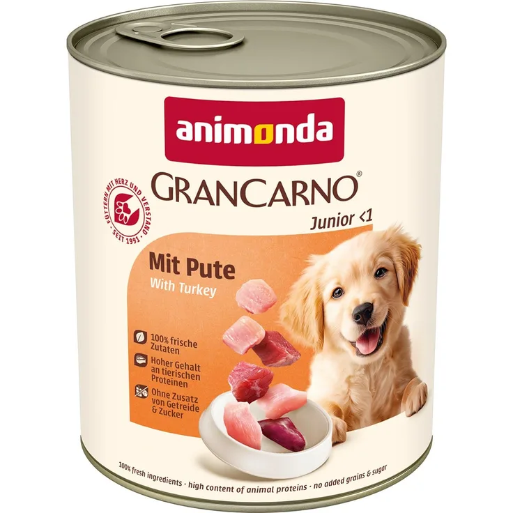 animonda GranCarno Junior mit Pute, Hunde-Nassfutter in 6x800g Packung für wachsende Hunde