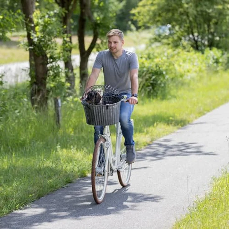 TRIXIE Front-Fahrradkorb für Hunde, mit Lenkerhalterung und Gitter, inkl. Kissen, grau, 44 × 41 × 34 cm, für Hunde bis 5 kg – Bild 2