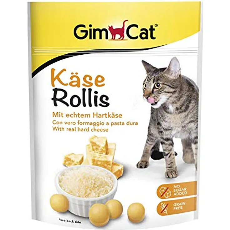 GimCat Käse Rollis 140 g, köstliche Snacks mit echtem Hartkäse, ohne Zuckerzusatz, getreidefrei, ohne Konservierungsstoffe, ca. 2 kcal pro Stück