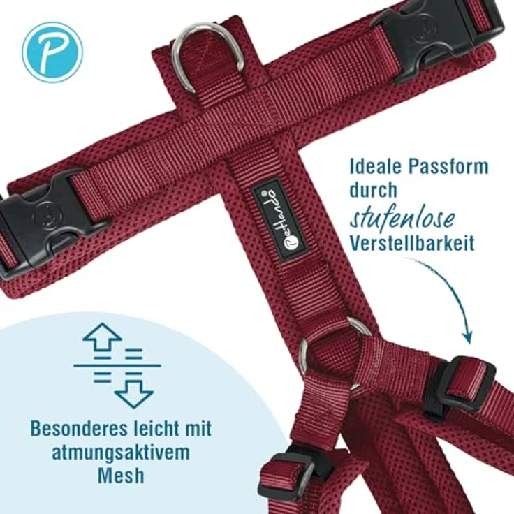 Petlando Hundegeschirr Y-Comfort, gepolstert, stufenlos verstellbar, leicht und atmungsaktiv, für sehr große Hunde, Bordeaux, XL – Bild 2