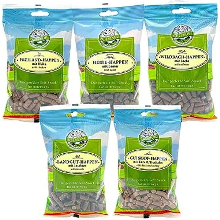 Bellfor Soft-Happen, Getreidefreier Soft-Snack Mix für Hunde, 5 x 200 g - Ente, Truthahn, Huhn, Lachs, Lamm, Insekten, natürliche Zutaten, ideal für empfindliche Mägen und Allergien – Bild 1