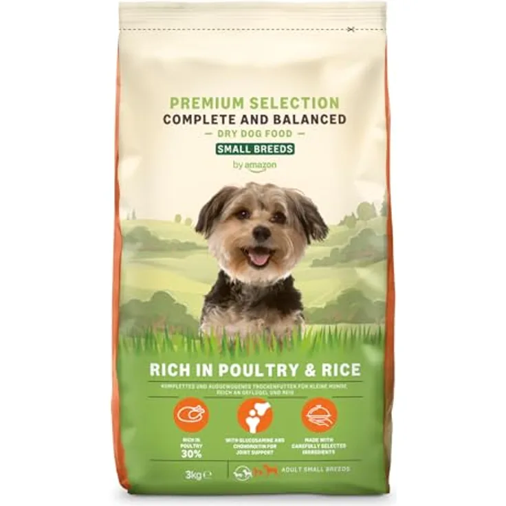 by Amazon Komplettes Trockenfutter für Hunde, reich an Huhn (30%) & Reis, 3 kg, mit Glucosamin und Chondroitin zur Gelenkunterstützung