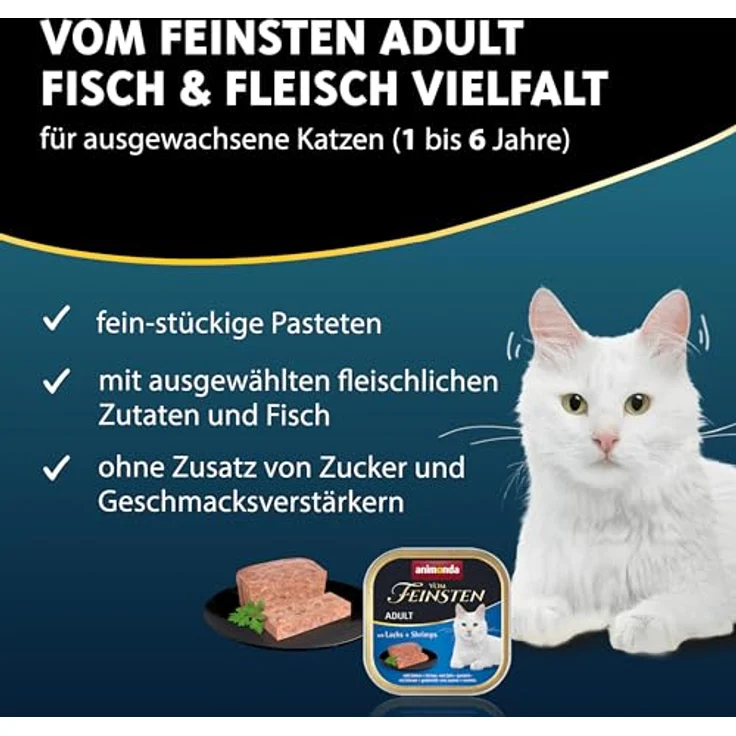 animonda Vom Feinsten Adult Fisch & Fleisch Vielfalt, Nassfutter für ausgewachsene Katzen, 32 x 100 g, ohne Getreide und Zucker, fein-stückige Pasteten – Bild 2