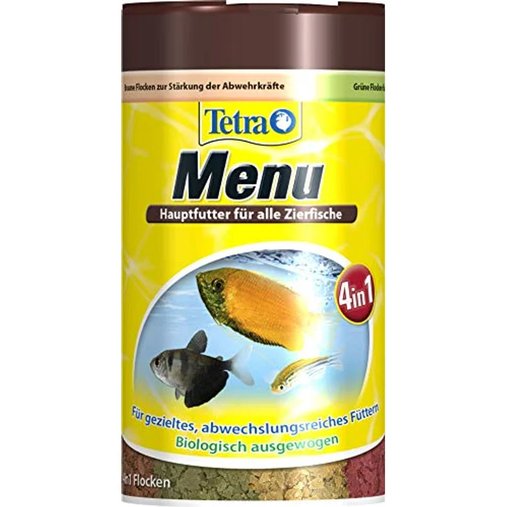 Tetra Min Menu Fischfutter, Hauptfuttermix mit 4 Spezialflocken in getrennten Kammern für alle Zierfische, 100 ml Dose – Bild 1