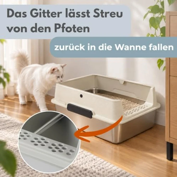 GarPet Katzentoilette 2er Set, XXL Edelstahl Katzenklo mit hohem Rand, silber, 60 x 40 x 26.5 cm – Bild 6