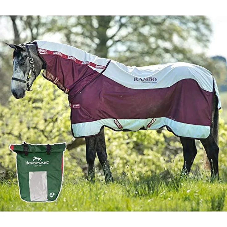 Horseware Rambo Series Turnout, Insekten-/Sommerdecke für Pferde, atmungsaktiv, wasserdicht im Rücken, 100 g Unterbett, abnehmbares Halsteil