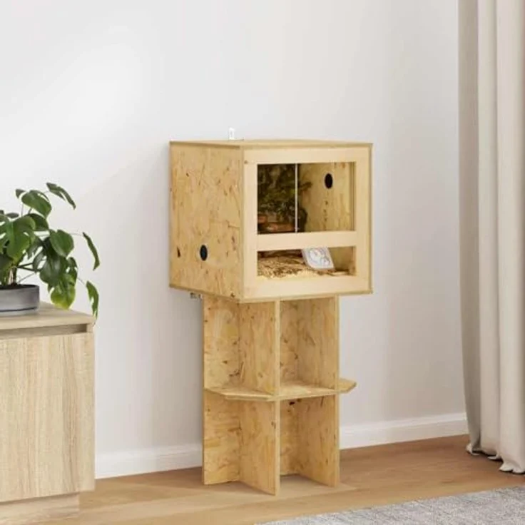 vidaXL Terrarium 40 x 40 x 40 cm, Braun, OSB, Rechteckig, Rustikales Design, Langlebig, Mit Thermometer, Ideal für Reptilien und Nagetiere – Bild 1