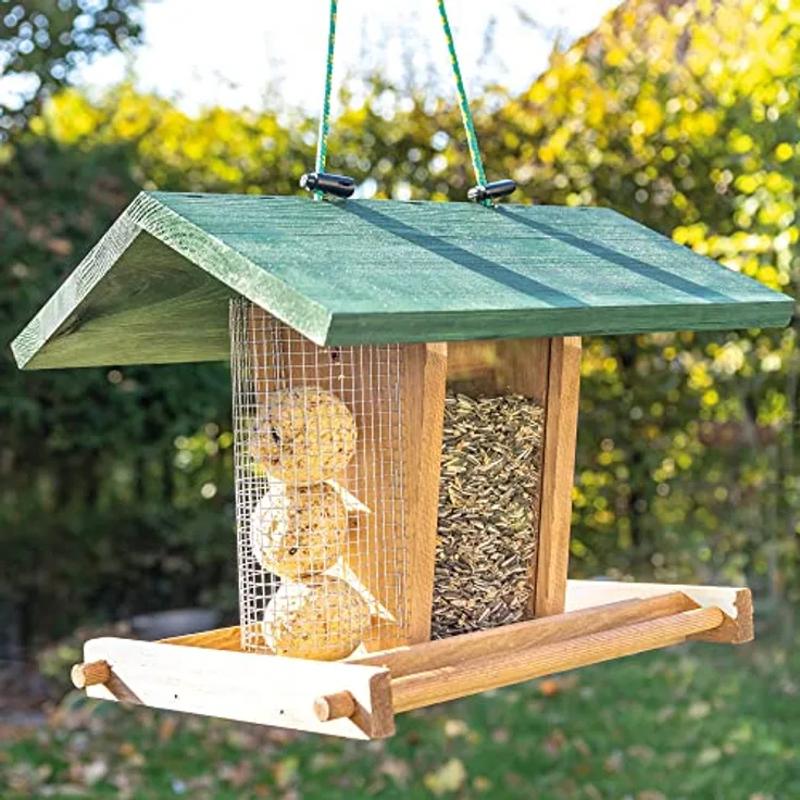 Zooprinz Vogelhaus "Bird Kitchen", wetterfestes Vollholz mit Plexiglasscheiben, Sitzstangen und Schutzdach, weiß oder naturbraun