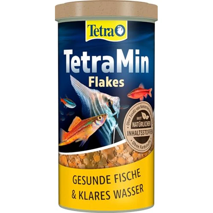 Tetra TetraMin Flakes, Fischfutter in Flockenform für alle Zierfische, ausgewogene Mischung mit lebenswichtigen Vitaminen, 1 L Dose – Bild 1