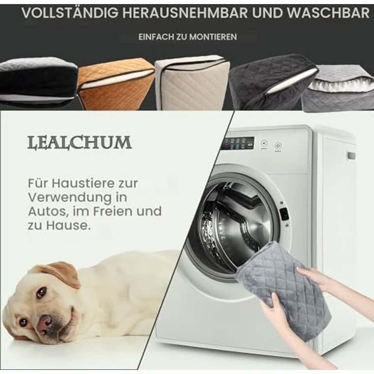 Lealchum Hund Booster Autositz für kleine/mittlere Hunde, Memory Foam, abnehmbar und waschbar, mit 2 Clip-On Sicherheitsleinen, schwarz/grau, mittel – Bild 5