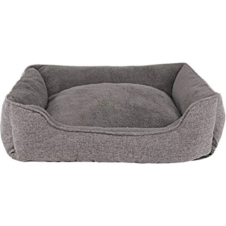 lionto Hundekissen meliert, kuscheliges Heimtierbett mit abnehmbarem Bezug und rutschfestem Boden, 75x60 cm, grau