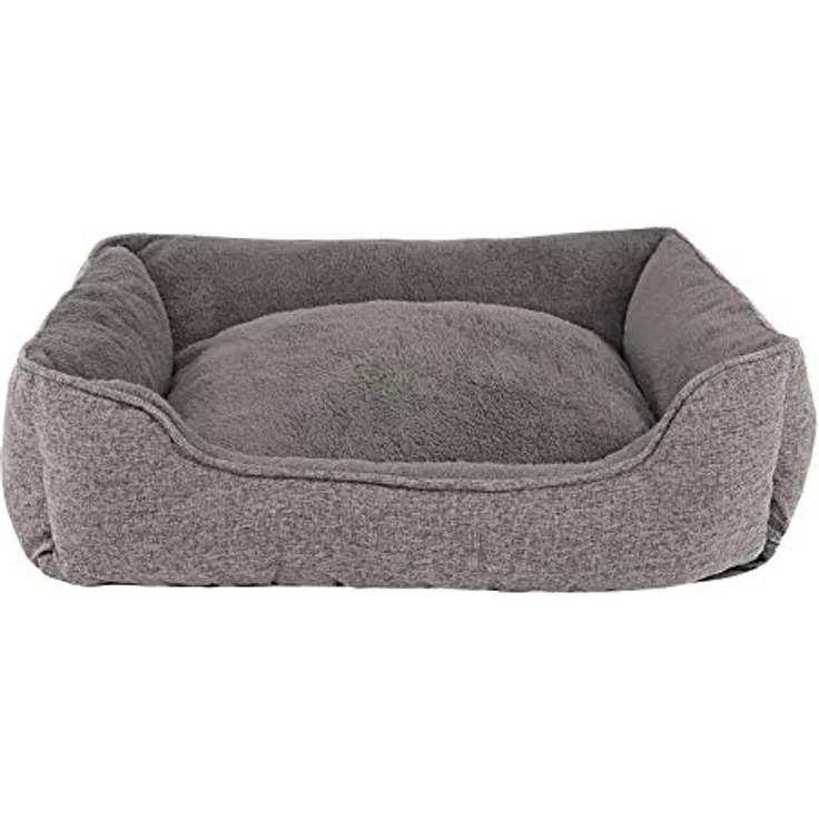 lionto Hundekissen meliert, kuscheliges Heimtierbett mit abnehmbarem Bezug und rutschfestem Boden, 75x60 cm, grau – Bild 1