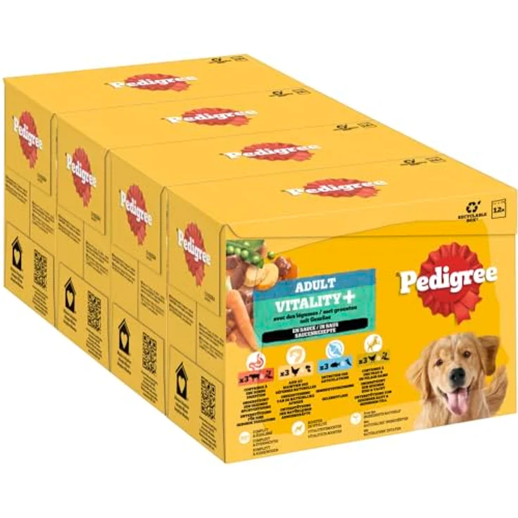 Pedigree DOGCARE Hundefutter Portionsbeutel Vitality+ Chunks in Soße, adult, 4 x 12 x 85g, mit Glucosamin und natürlichen Zutaten – Bild 1